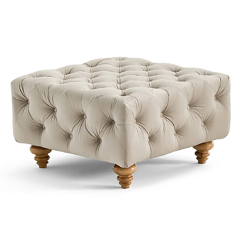 Lisa Design Walter - pouf chesterfield en velours - pieds bois