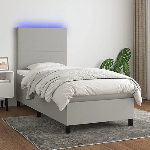 Sommier à lattes et LED,Cadre à lattes de lit avec matelas pour Adulte Gris clair 80x200cm -MN65336