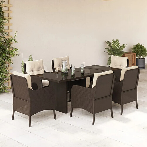 vidaXL Ensemble à manger de jardin et coussins 7 pcs marron rotin