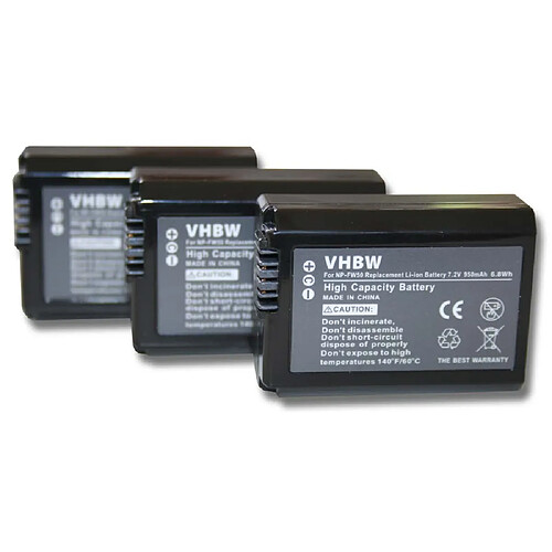 vhbw 3x Batteries compatible avec Sony ZV-E10 appareil photo, reflex numérique (950mAh, 7,2V, Li-ion) avec puce d'information