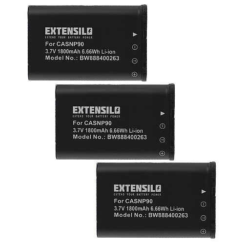 Vhbw EXTENSILO 3x Batteries compatible avec Casio Exilim EX-FH100BK, EX-H10BK, EX-H10, EX-FH100 appareil photo, reflex numérique (1800mAh, 3,7V, Li-ion)