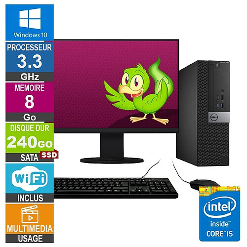 Dell Optiplex 7040 SFF i5-6400 3.30GHz 8Go/240Go SSD Wifi W10 + Ecran 19 · Reconditionné