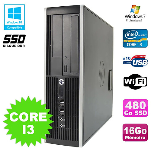 PC HP Compaq 6200 Pro SFF Core i3 3.1GHz 16Go 480Go SSD DVD WIFI W7 Pro · Occasion