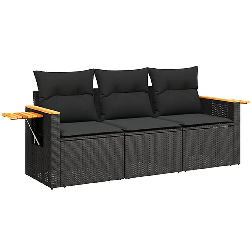 Maison Chic Salon de jardin 3 pcs avec coussins | Ensemble de Table et chaises | Mobilier d'Extérieur noir résine tressée -GKD13383