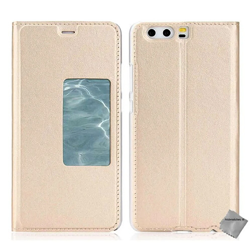 Htdmobiles Housse etui portefeuille view case pour Huawei P10 + verre trempe - CHAMPAGNE