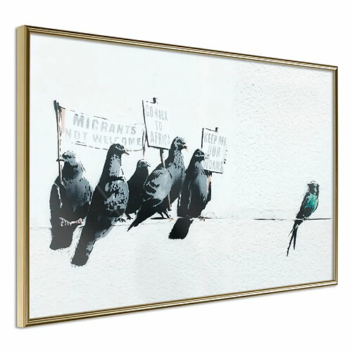 Paris Prix Affiche Murale Encadrée Banksy Pigeons 45 x 30 cm Or