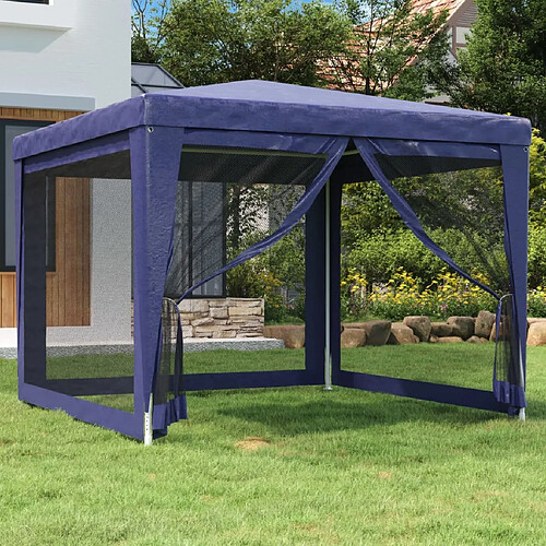 vidaXL Tente de fête avec 4 parois latérales en maille Bleu 3x3 m PEHD