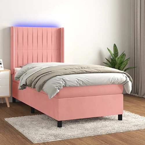 vidaXL Sommier à lattes de lit matelas et LED Rose 90x190 cm Velours