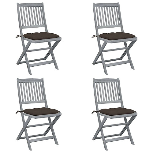 vidaXL Chaises pliables d'extérieur lot de 4 et coussins Bois d'acacia