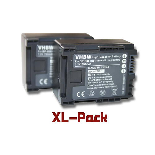 Vhbw 2x batteries Li-Ion 750mAh (7.2 V) avec puce d´informations adaptées pour Canon Legria HF M41, HF M46, HF M406, XA10 comme BP-808.