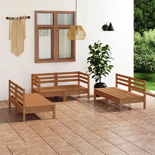 vidaXL Salon de jardin 6 pcs Marron miel Bois de pin massif