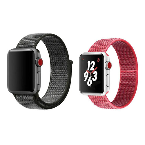 Kit 2x Bracelet Nylonsense Phonecare Pour Apple Watch Series 8 Aluminum - 45mm - Noir / Rouge