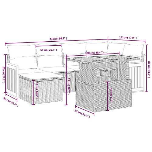 Maison Chic Ensemble Tables et chaises d'extérieur 7pcs avec coussins,Salon de jardin noir résine tressée -GKD502397