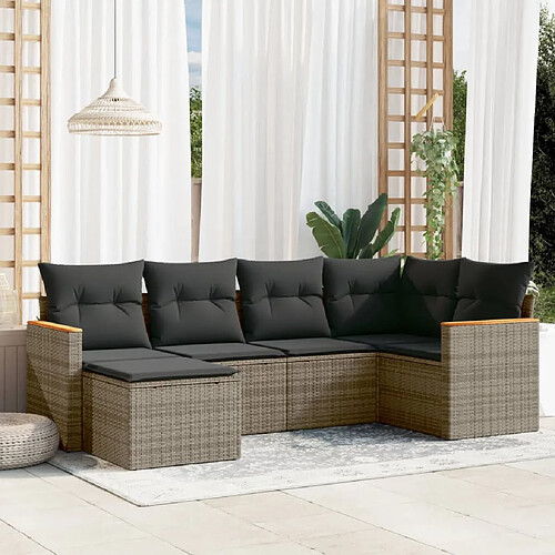 vidaXL Salon de jardin 6 pcs avec coussins gris résine tressée