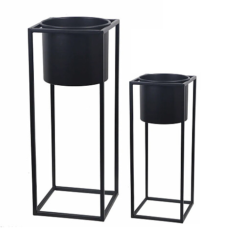 Lot de 2 pots de fleurs coloris noir en acier -PEGANE-