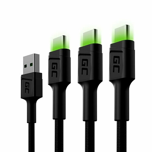 KAB SET 3x USB > USB-C (ST - ST) 3x2m Green Cell SET3 Backlight Green LED Black