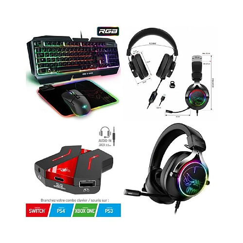 Pack GAMER 5 en 1 Spirit Of Gamer PRO-MK19 + CASQUE 7.1 + SOURIS + CLAVIER + TAPIS SOURIS + CONVERTISSEUR spirit of gamer