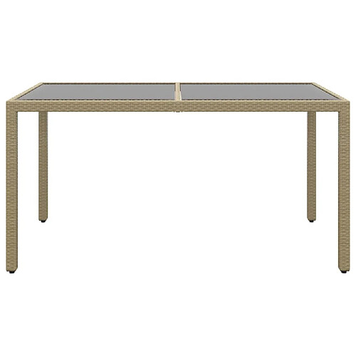 Maison Chic Table de jardin | Table d'extérieur 150x90x75 cm Verre trempé/résine tressée Beige -GKD27933