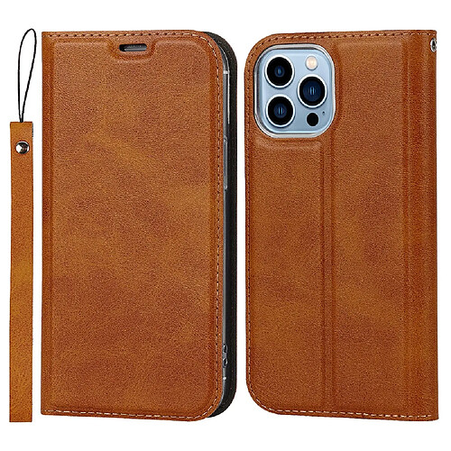 Coque en TPU + PU avec porte-carte et cordon marron pour votre iPhone 13 Pro 6.1 pouces