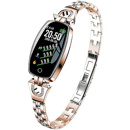 Chrono Montre Connectée pour femme - Bracelet en acier inoxydable - Moniteur de fréquence cardiaque - Compteur de calories - Suivi du sommeil - Avec mesure de la pression artérielle - Bijou élégant(or)