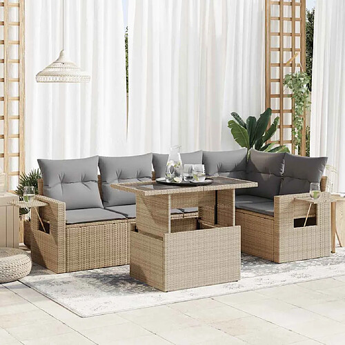 vidaXL Salon de jardin avec coussins 6 pcs beige résine tressée