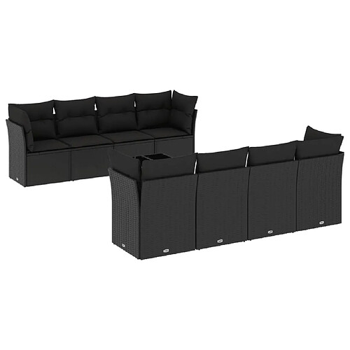 Maison Chic Salon de jardin 9 pcs avec coussins | Ensemble de Table et chaises | Mobilier d'Extérieur noir résine tressée -GKD92014