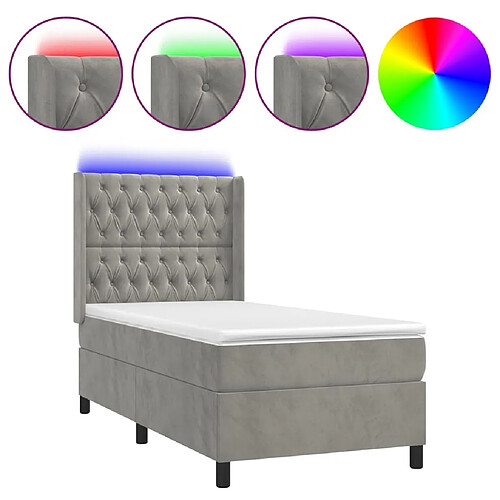 Maison Chic Lit adulte- Lit + matelas + LED,Sommier à lattes de lit matelas LED Gris clair 90x200cm Velours -GKD85848