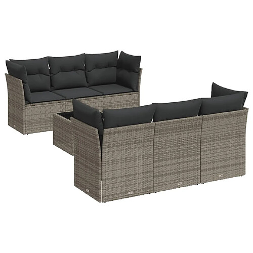 Maison Chic Salon de jardin avec coussins 7 pcs | Ensemble de Table et chaises | Mobilier d'Extérieur gris résine tressée -GKD40809