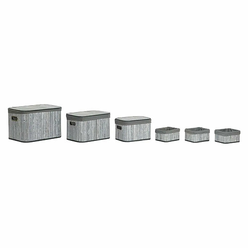 Set de basket DKD Home Decor Blanc Gris Bambou Bois MDF 51 x 35 x 33 cm