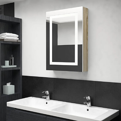 vidaXL Armoire de salle de bain à miroir LED blanc et chêne 50x13x70cm