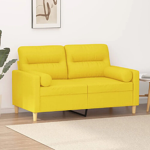 vidaXL Canapé 2 places avec oreillers jaune clair 120 cm tissu