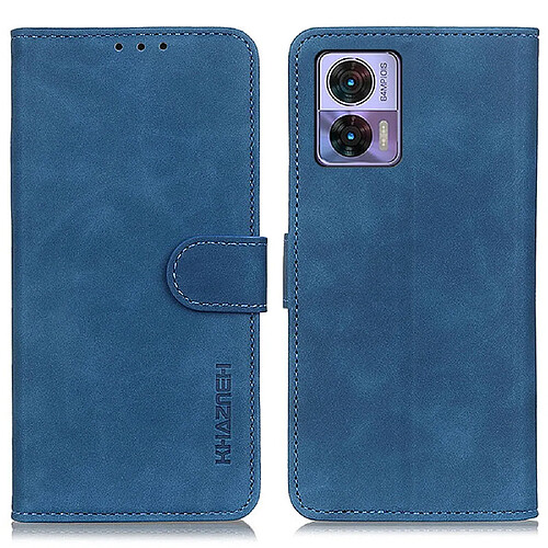 Etui en PU texture rétro, fermeture magnétique, anti-chocs avec support pour votre Motorola Edge 30 Lite/Edge 30 Neo 5G - bleu