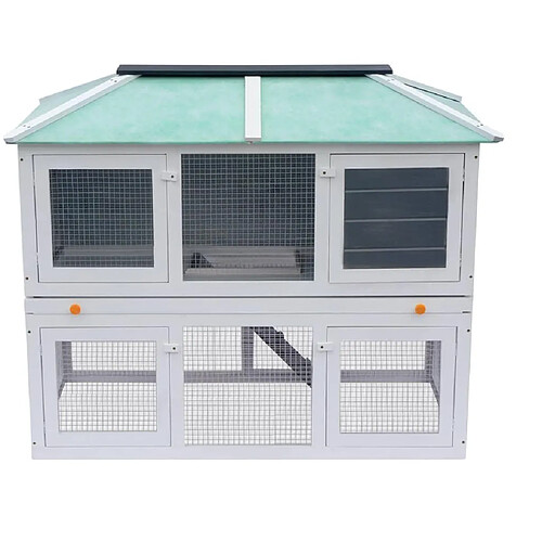 Helloshop26 Cage clapier double pour animaux 130 x 68 x 105 cm bois vert blanc 02_0000571