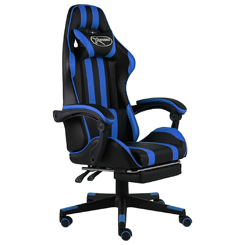 vidaXL Fauteuil de jeux vidéo avec repose-pied Noir et bleu Similicuir