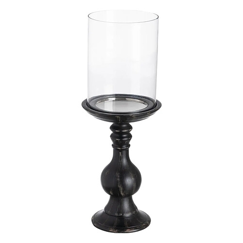 BigBuy Home Bougeoir Noir Bois Verre 20 x 20 x 53 cm