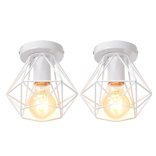 Stoex (2X) Plafonnier Rétro Lampe de Plafond D'Intérieur Vintage Blanc Luminaire Plafonnier Cage Pour Cuisine, Café, Bureau, Salle À Manger