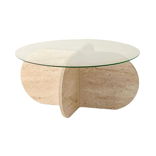 Hanah Home Table basse en verre Bubble beige travertine.