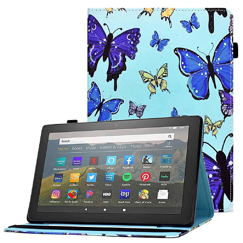 Etui en PU avec support, et porte-stylo pour votre Amazon Fire HD 10 (2015)/(2017)/(2019) - papillons