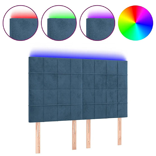 Maison Chic Tête de lit moderne à LED lumineuse pour chambre - Décoration de lit Bleu foncé 144x5x118/128 cm Velours -MN93467