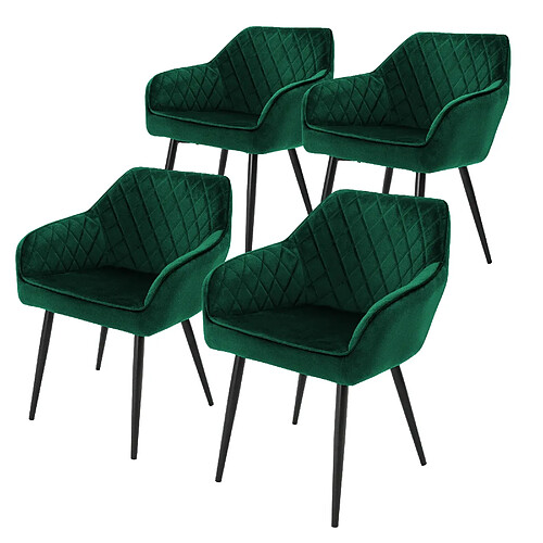 ML-Design Lot de 4 chaises salle à manger en velours vert foncé rembourrée pieds en acier