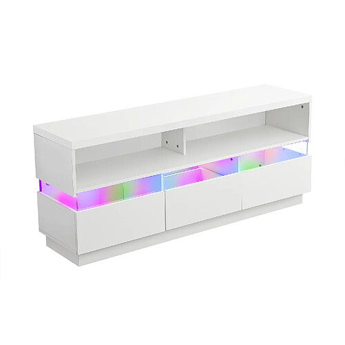 KILISKY Meuble TV moderne - 147cm Meuble TV à deux niveaux avec lumières LED - Blanc laqué