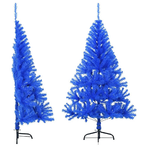 vidaXL Demi sapin de Noël artificiel avec support Bleu 150 cm PVC