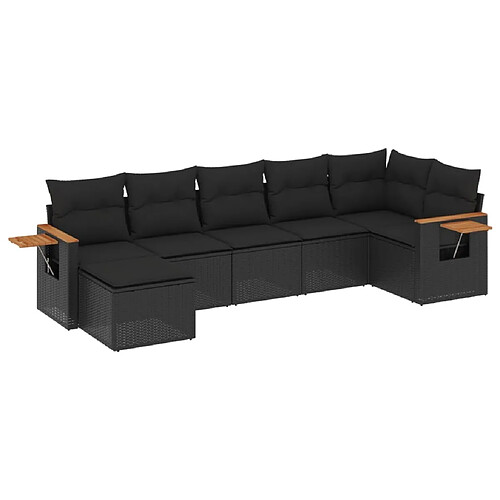 Maison Chic Salon de jardin 7 pcs avec coussins | Ensemble de Table et chaises | Mobilier d'Extérieur noir résine tressée -GKD36971