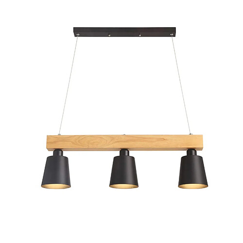 NETTLIFE Suspension bois noir E27 MAX.25W Diam.150cm 70x14x23CM table à manger 3 flammes vintage pour salle à manger bureau chambre cuisine bohème