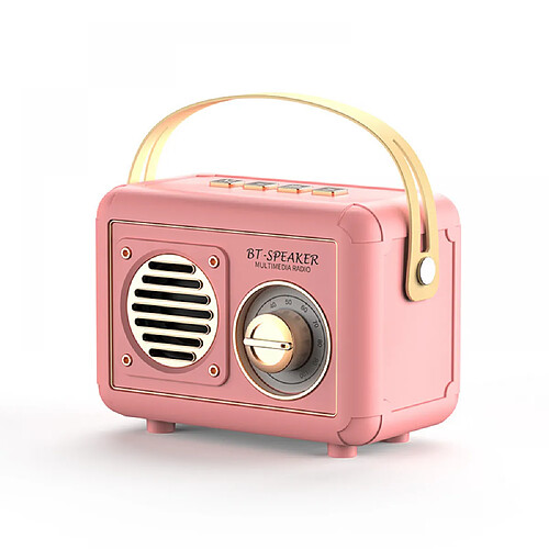 General Haut-parleur Bluetooth rétro radio vintage, radio FM avec style classique à l'ancienne, haut-parleur vintage rétro sans fil amélioré avec fente pour carte TF, pour voyage, maison, plage, cuisine (rose)