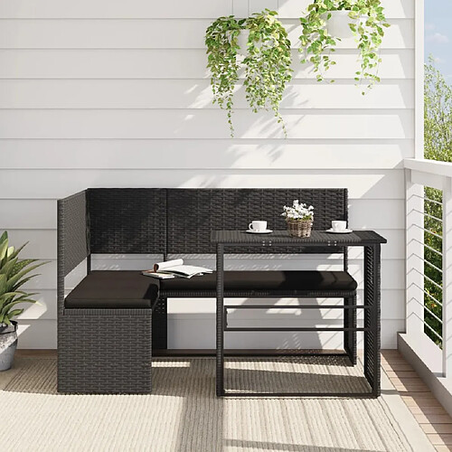 vidaXL Canapé de jardin avec table et coussins en forme de L noir