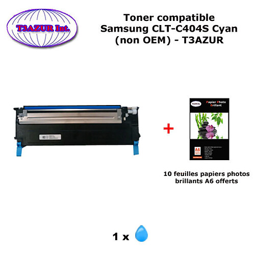 Toner générique SAMSUNG CLT-C404 pour Samsung SL C430 C430FW C480 C480FN C480FW C483W Cyan imprimante+ 10f A6 brillantes -T3AZUR