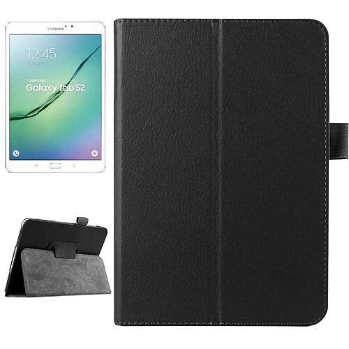 Wewoo Housse Étui noir pour Samsung Galaxy Tab S2 8.0 / T715 Litchi Texture Horizontal Flip couleur solide Smart Case en cuir avec deux pliage titulaire & Fonction Sommeil / Réveil