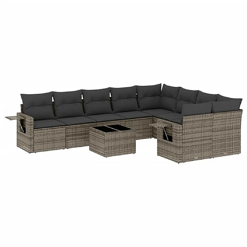 Maison Chic Salon de jardin avec coussins 10 pcs | Ensemble de Table et chaises | Mobilier d'Extérieur gris résine tressée -GKD77553