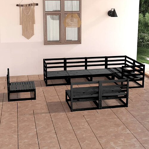 vidaXL Salon de jardin 8 pcs noir bois de pin massif